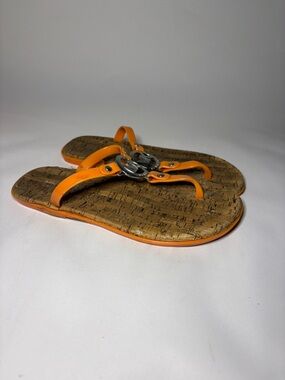 Michael Kors MK Logo Charm Jelly Cork Flip Flops Sandals Orange Size 6